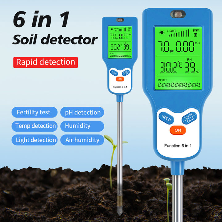 6in1 LCD Digital Moisture Meter Soil Moisture Sensor PH /Temperature /Sunlight /Fertility Testers Garden Planting Soil Detector