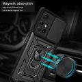 For Xiaomi Redmi Note 11 / Note 11T Rugged Armor Protection Case with Slide Camera Cover Ring Holder Stand casing. 