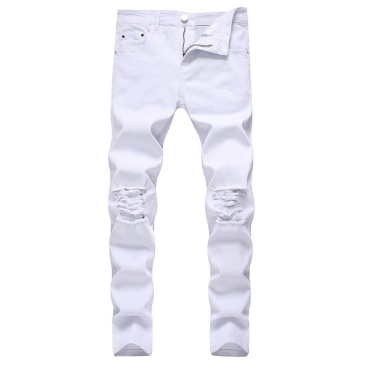 New Fashion Brand High Quality Stretch Knee Ripped Black Slim Jeans Men Slim Hip Hop Swag Elastic Pants Boy Ripped Male Trousers