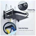 2-Layer Wall Mount WiFi Router Stand – Metal Shelf for TV Box & Remotes, Black.
