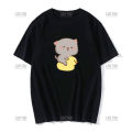 Cute Peach Cat Cartoon Couple Print Shirt Unisex Shirt Gray Sent Flowers To Peach T Shirt New Style Lovers' Clothes Casual Tee. 
