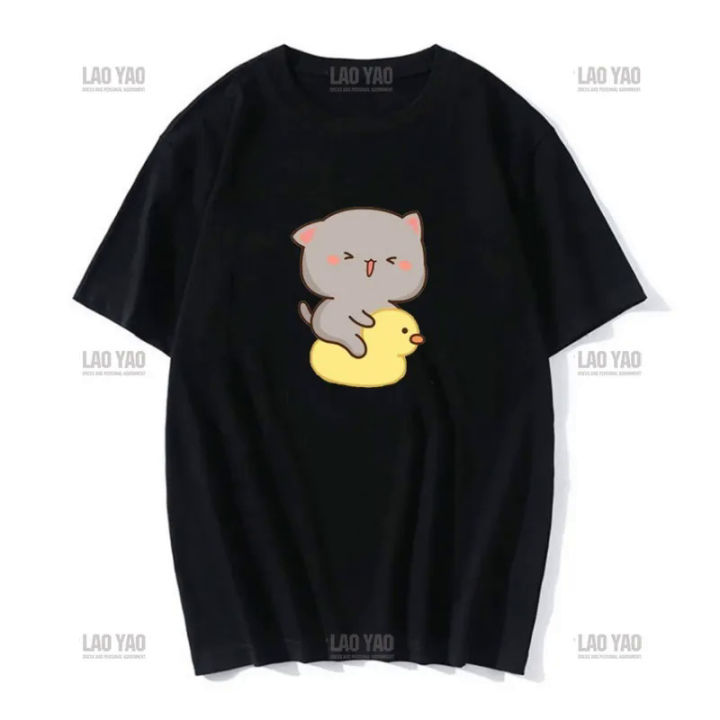 Cute%20Peach%20Cat%20Cartoon%20Couple%20Print%20Shirt%20Unisex%20Shirt%20Gray%20Sent%20Flowers%20To%20Peach%20T%20Shirt%20New%20Style%20Lovers'%20Clothes%20Casual%20Tee%20-%20Image%209