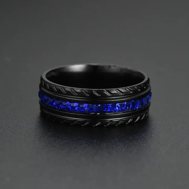 SHOUMAN%20Black%208mm%20Wheel%20Shape%20Luxury%20Blue%20Zircon%20Titanium%20Steel%20Wedding%20Band%20Ring%20for%20Men%20Women%20Lover%20Wedding%20Charm%20Jewelry%20BruberryBe%20-%20Image%202