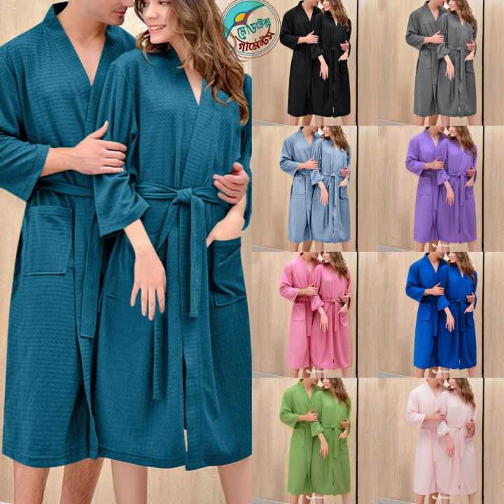 Soft Waffle Knit Kimono Robe – Lightweight Travel-Friendly Bathrobe Set