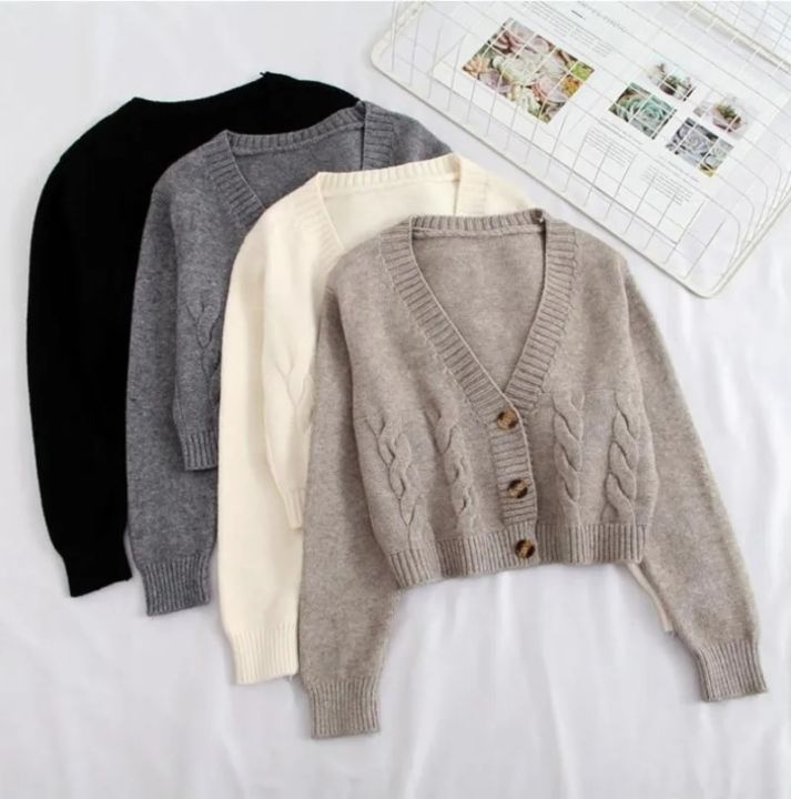 Autumn Winter Short High Waist Solid Color Sweater Women Single-breasted Knit Cardigan Small Sweter Women Jacket New Top Femme