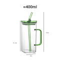 400ml Green Pookie Glass Mug With Lid and Straw Breakfast Milk Cup Microwave Safe Transparent Party Beer Coffee Mug Drinkware. 