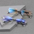 Anti-Blue Light Rimless Reading Glasse Stylish Blue Light Blocking Spring Hinge Readers Presbyopia Glasses for Women & Men.