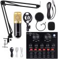 BM 800 9 in 1 Condenser Microphone Kit &  V8 Live Sound Card Microphone Stand Shock Mount Professional Mic Set for Broadcast Singing K Songs - Gold. 