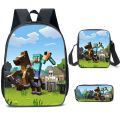 CROSS-BORDER NEW MINECRAFT PRIMARY AND SECONDARY SCHOOL STUDENTS SCHOOL BAG MINECRAFT GAME PERIPHERAL BACKPACK THREE-PIECE SET WHOLESALE. 