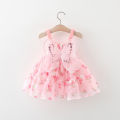 (0-3 Years Old Girls) Summer New Girls Dress Flower Pattern Sweet Princess Dress Birthday Party Dress Butterfly Wings Pompadour Dress. 