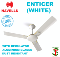 HAVELLS ENTICER 900MM / 36 INCH Decorative, Dust Resistant, High Speed Ceiling Fan (Pearl White Chrome). 