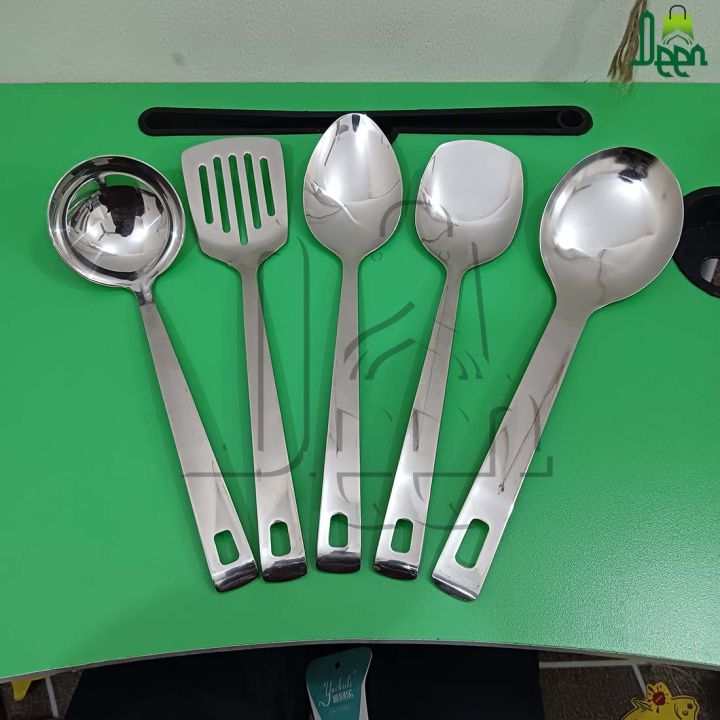 5 pcs stainless steel silver color mittor polish Serving spoon set long rice spoon,Soup Spoon, slotted spoon,rice spoon yogurt spoon 4 pcs cookware set