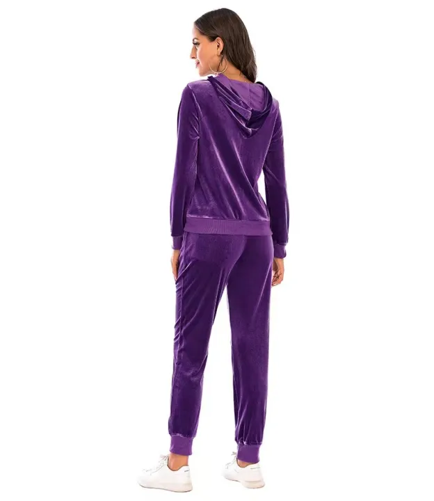 2024%20Autumn%20Velvet%20Tracksuit%20Womens%202%20Piece%20Sweatshirt%20Sweatpants%20Set%20Full%20Zip%20Hoodie%20Sweatsuit%20With%20Pockets%20Casual%20Sportswear%20-%20Image%202