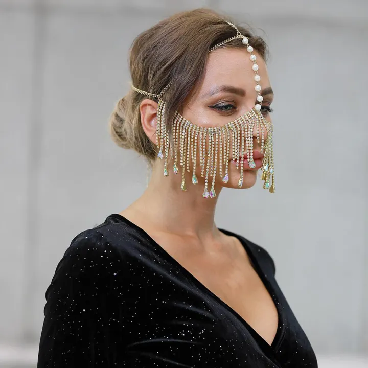 Tassel%20Veil%20Masks%20Handmade%20Rhinestone%20Chain%20Face%20Mask%20Party%20Women%20Masquerade%20Head%20Decor%20Facemask%20Cosplay%20Face%20Chain%20-%20Image%202