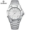 BINBOND Mens Watch Top Brand Royal Casual Men Big Dial Silver Stainless Steel Calendar Quartz Wristwatch Classic Luminous B0233. 