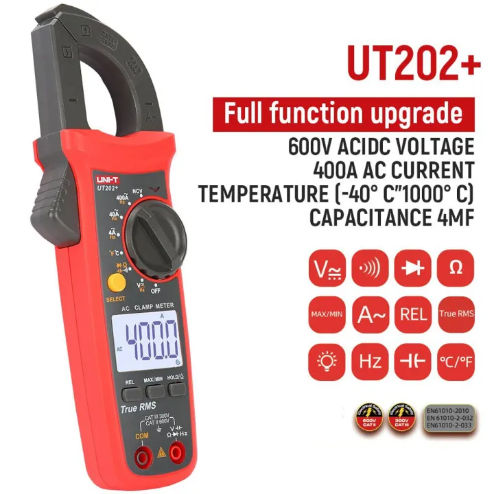 UNI-T UT202+ Portable Multimeter Automatic Range True RMS Clamp Meter with LCD Display