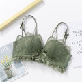 Sexy Lavender Embroidery Lace Beautiful Back Underwear Small Breasts Lady's Push up Extra Thick Seamless Wireless Bra Set.