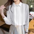 Pink Shirt Women's Long Sleeve Spring New Korean Style Western Style Design Sense Niche Fashion High-End Satin Top.