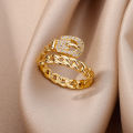 Fashion Gold Color Stainless Steel Rings For Women Chain Hollow Out Crystal Zircon Finger Ring Jewelry 2023 Gift anillos mujer.