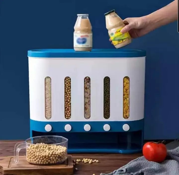 6%20in%201%20Wall%20Mount%20Kitchen%20Spice%20Containers-Dry%20Food%20Dispenser-Rice%20And%20Grain%20Dispenser-%20Automatic%20Rack%20Sealed%20Food%20Storage%20Box%20Grid%20-%20Image%205