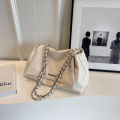Casual soft face large capacity bag women's 2024 new popular versatile chain crossbody bag silver shoulder bag.