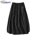 A Line Skirt Buttons Decor Cotton Linen A-Line Casual Skirt.