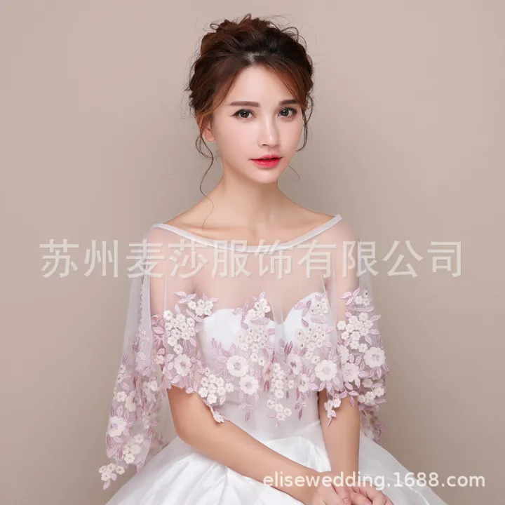 mesh%20lace%20shawl%20women's%20thin%20pullover%20cape%20bridal%20wedding%20dress%20wedding%20shawl%20eBay%20amazon%20-%20Image%204