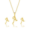 New Simple Gold Color A-Z 26 Letters Initial Pendant Necklace Set for Women Couple Stainless Steel Alphabet Name Chain Choker.