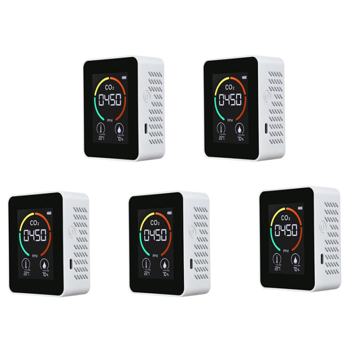 5X Temperature & Humidity Meter, Air Quality Monitor, CO2 Detector, 3-In-1 Digital Air Pollution Carbon Dioxide Detector
