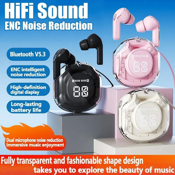 TWS Wireless Bluetooth 5.3 Earbuds Transparent Space Capsule Power Display HiFi Stereo Binaural in-Ear Earphones Handfree Call Headphones