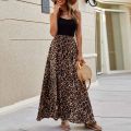 Ladies Soft Fabrics Spaghetti Strap Sleeveless Leopard Print Maxi Dress Elastic High Waist Skirt Bohemian Beach Vacation Dresses for Femaleโs.
