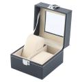 Black Plain Pattern 2 Grid PU Leather Watches Display Case Boxes Storage Box. 