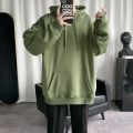 HybSkr Korean Men's Solid Color Hoodies Casual Hooded Pullovers Hoodie Warm Fleece Male Loose Sweatshirts Man Clothing. 