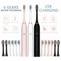 【Happy baby toy store】USB Rechargeable Electric Toothbrush 6 Modes Waterproof Tooth Tartar Tool With 4 Brushheads TSLM1. 