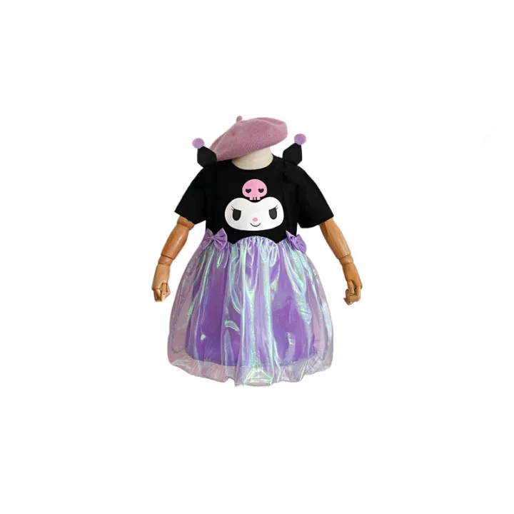 Cartoon%20Kuromi%20Sparkling%20Mesh%20Flower%20Bud%202024%20Summer%20Korean%20Edition%20Girl's%20Fashionable%20Short%20sleeved%20Women's%20Treasure%20Dress%20-%20Image%205