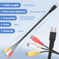 1Pc Usb Male Plug To 3 Female Adapter Audio Converter Video Av A/V Cable Usb To Cable For Hdtv Tv Television Wire Cord.