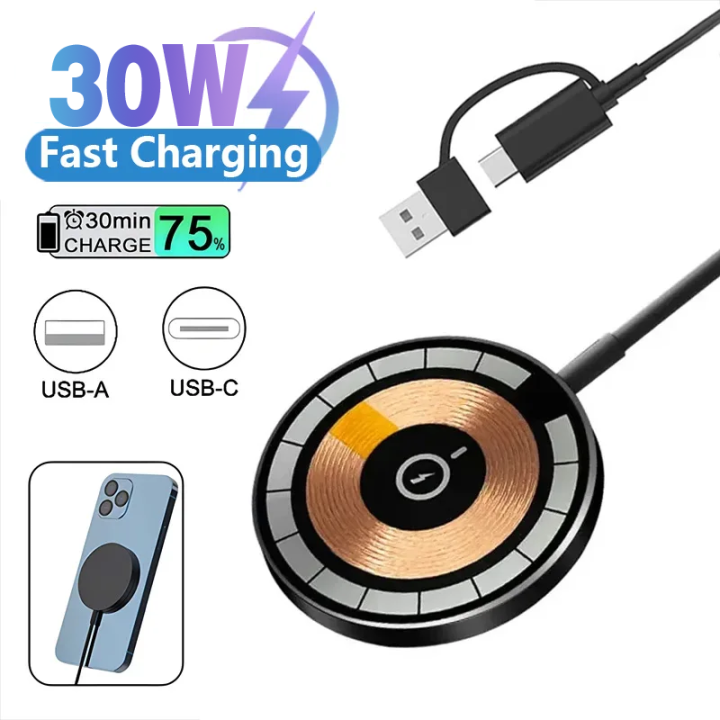 30W Magnetic Wireless Charger Pad for iPhone 15 14 13 Pro Max Samsung Xiaomi Chargers Induction Fast Charging Dock Station