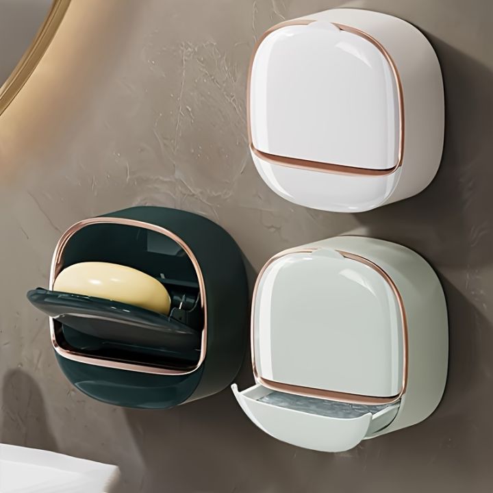 Soap%20Holder%20With%20Lid%20Drain%20Soap%20Box%20Punch-Free%20Flip-Top%20Soap%20Dish%20Creative%20Waterproof%20Storage%20Rack%20Bathroom%20Accessories%20-%20Image%202