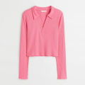 Ladies Long Sleeve Crop Top - Pink - Blouse.