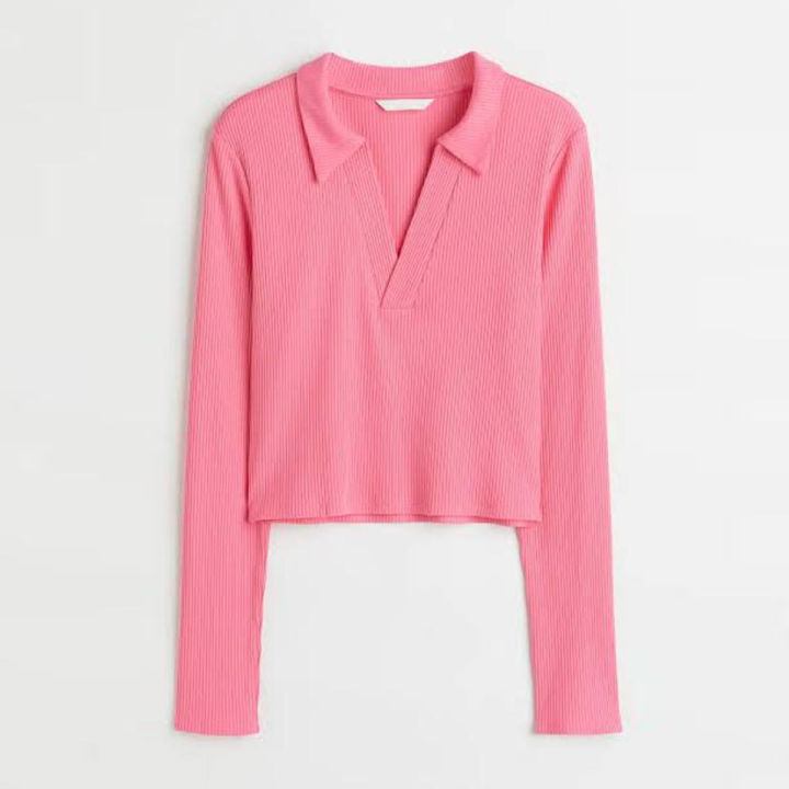 Ladies Long Sleeve Crop Top - Pink - Blouse