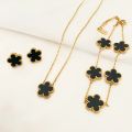 3Pcs Luxury Five Leaf Flower Pendant Necklace Earrings Bracelet for Women Gift Trendy Stainless Steel Jewelry Sets 2023 New.
