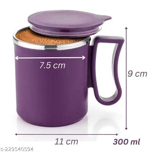 1%20Pc%20Bright%20Stainless%20Steel%20Insulated%20Double%20Walled%20Plastic%20Covered%20Travel%20Tea/Coffee%20Mug%20with%20Lid%20Multicolor%20-%20Image%203
