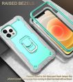 (New)PC + Rubber 3-layers Shockproof Protective Case with Rotating Holder For iPhone 12 Mini.