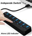 USB 3.0 4/7 Ports Hub Splitter Switch LED Light 12V 2A DC AC Power 5Gbps Cable For Laptop Mouse keyboard mobile hard disk drive.
