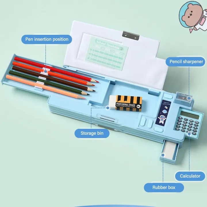 Double%20Layer%20Pencil%20Case%20With%20Calculator%20Astronaut/Animal%20Design%20Stationery%20Storage%20Box%20Plastic%20Pencil%20Sharpener%20-%20Image%203