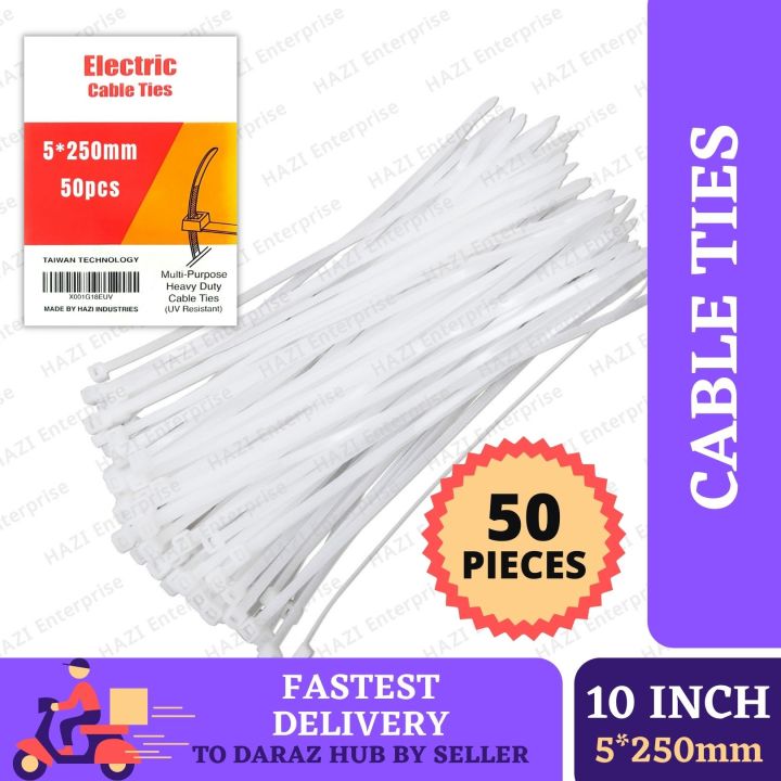 Hazi Electrical Cable Tie | 10 Inch Cable | Tie 5 x 250 mm | 50 Pcs Per Pack | Nylon Plastic Tie