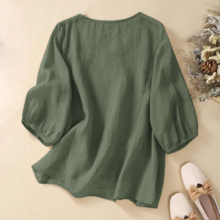 Ladies%20comfortable%20Overs%20size%20Everyday%20Casual%20Sleeve%20Leisure%20Solid%20Color%20Tunic%20Tops%20-%20Image%202