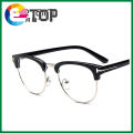 Retro T-shaped glasses frame Half-frame metal white frame glasses trend flat mirror. 