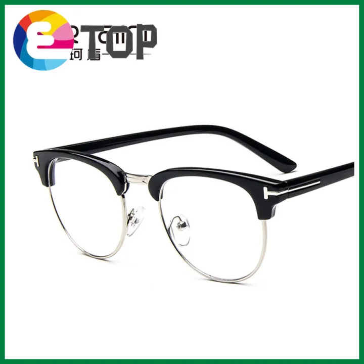 Retro%20T-shaped%20glasses%20frame%20Half-frame%20metal%20white%20frame%20glasses%20trend%20flat%20mirror%20-%20Image%202