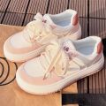 Kawaii Canvas Casual Sneakers for Women, Comfortable Knitted Upper, PVC Outsole, Size 36-40, Pink and White. 